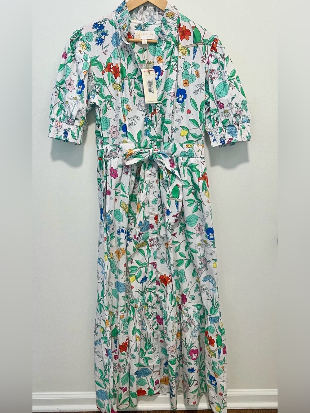 Sheridan French Botanical Wildflower Puff Sleeve Tiered Maxi Dress NWT